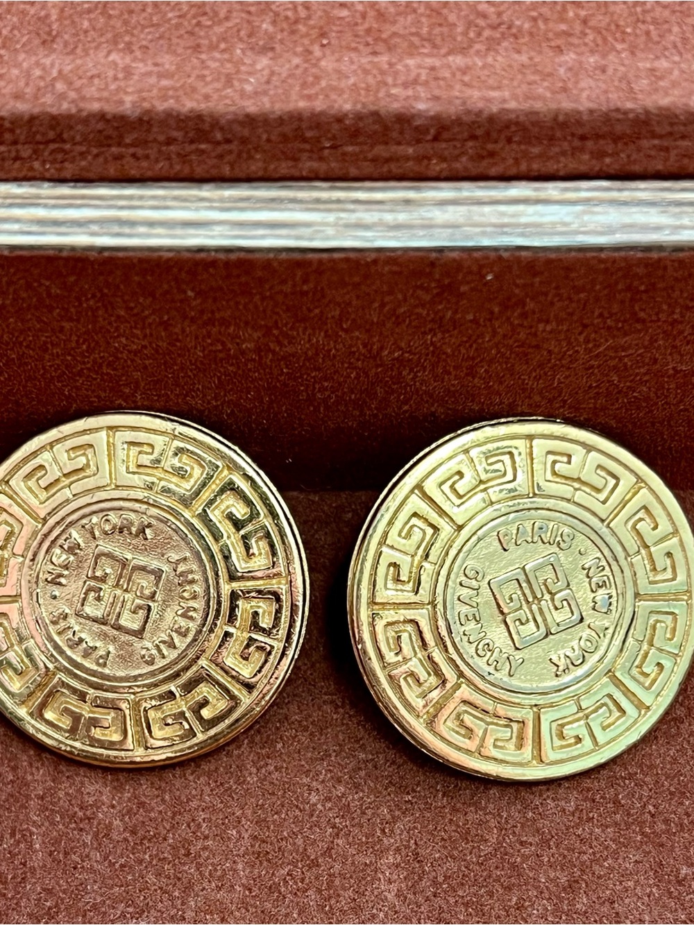 Givenchy Vintage Gold Greek Medallion Clip-On Earrings
